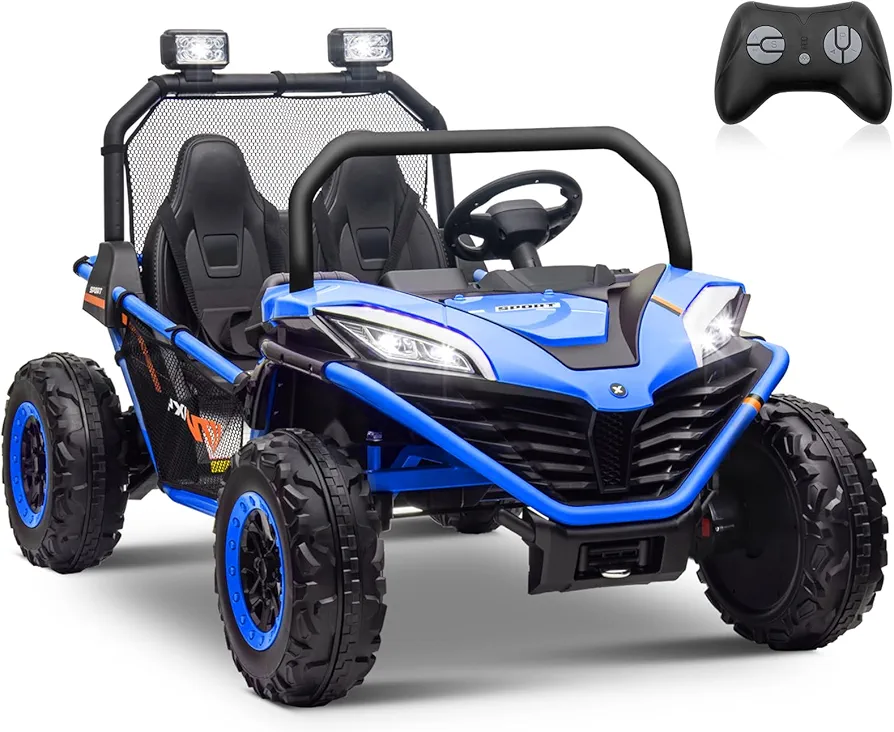 OTTARO 24V 4WD 10 AH Ride on Car Truck, 2 Seater Electric Car UTV for Kids with Metal Frame, Remote Control, Bluetooth-Blue