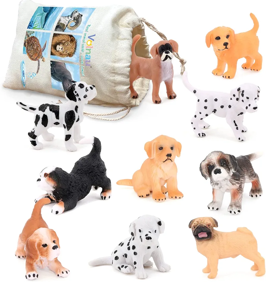 Volnau Dog Figurines Animal Toys 10PCS Mini Puppy Figures for Kids Toddlers Decorations Preschool Educational Cake Topper Set