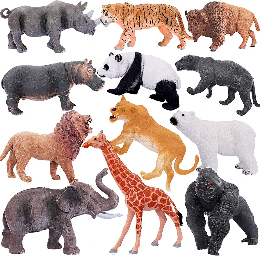 12PCS Safari Animals Figures,Realistic Jungle Zoo Animals Figurines,Wild Plastic Animals,African Jungle Animals Toys Learning Educational Playset for Kids Toddlers