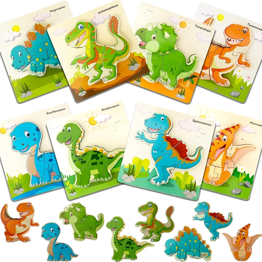 8 Pack Wooden Dinosaur Puzzles for Kids Ages 3-5,Toddler Puzzles Ages 4-6,Montessori Preschool Learning Educational Toys Gifts for 3 4 5 6 7 8 Year Old Girls Boys