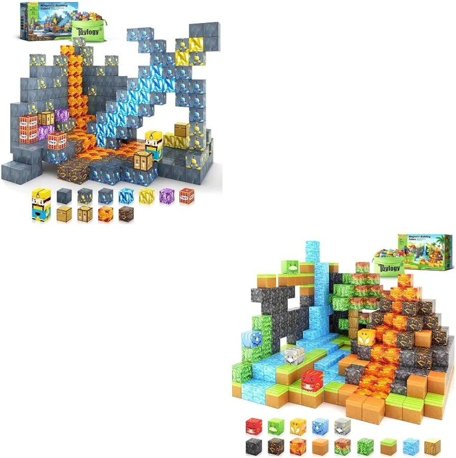 152PCS Magnetic Blocks-Build Mine Magnet World Dinosaur Set, Magnetic Tiles Building Blocks for Boys & Girls Age 3-5 4-8 5-7, Kids STEM Sensory Learning Outdoor Toys