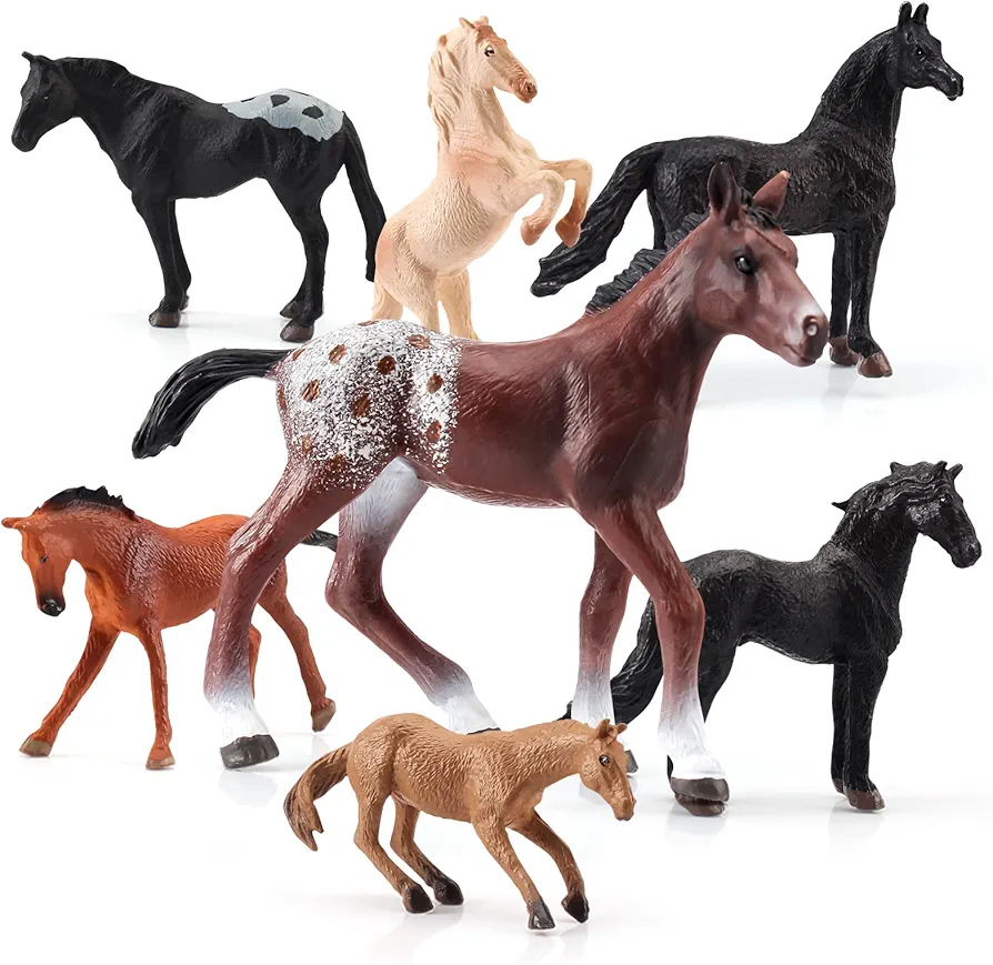 Mini Horse Toys Figurines Set 7PCS Plastic Horse Stable Playset for Girls Small Horse Figures Christmas Birthday Gift Educational Toy for Toddlers Preschool Kids