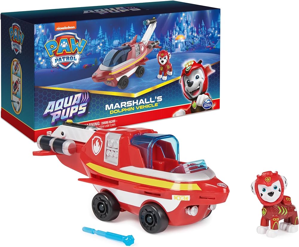 Paw Patrol Aqua Pups Marshall Transforming Dolphin Vehicle with Collectible Action Figure, Kids Toys for Ages 3 and up