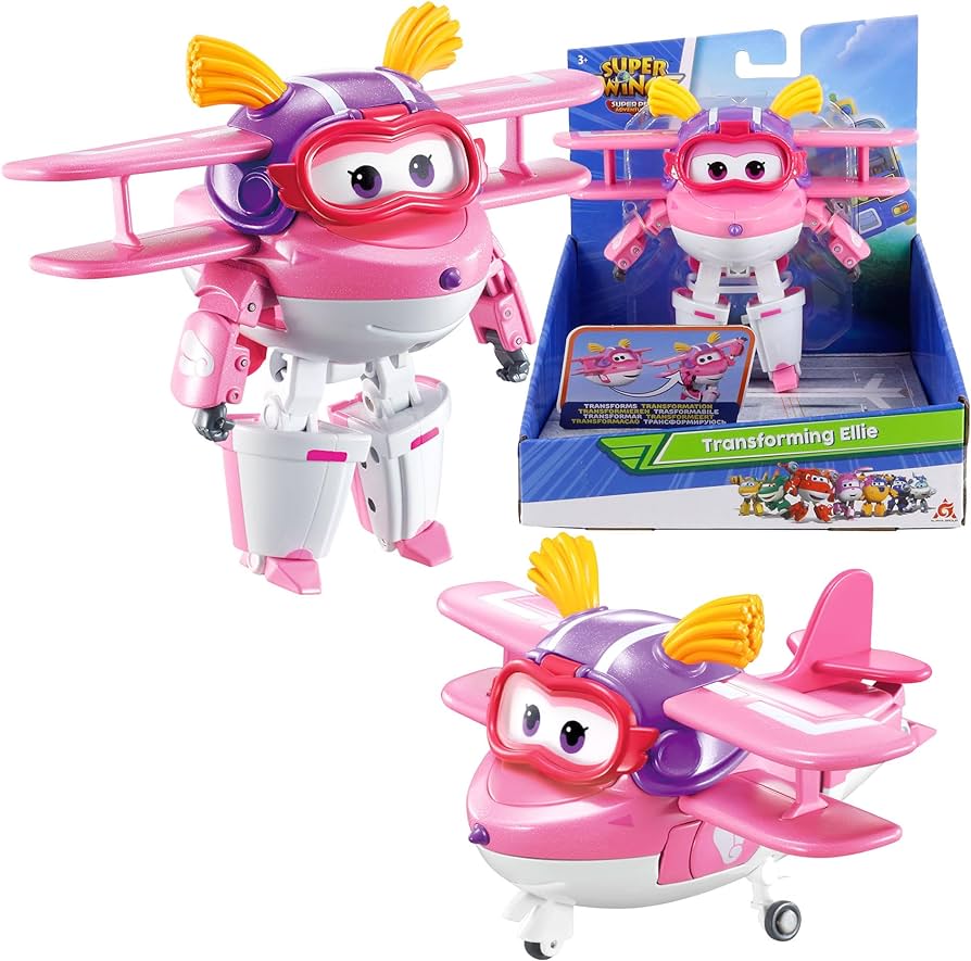 Super Wings Toys, Ellie Transformer Toys 5 Inch, Season 7 New Character, Airplane Toy for Kids 3-5 Years Old, Real Mobile Wheels, Birthday Party Supplies for Preschool Boys and Girls Pink