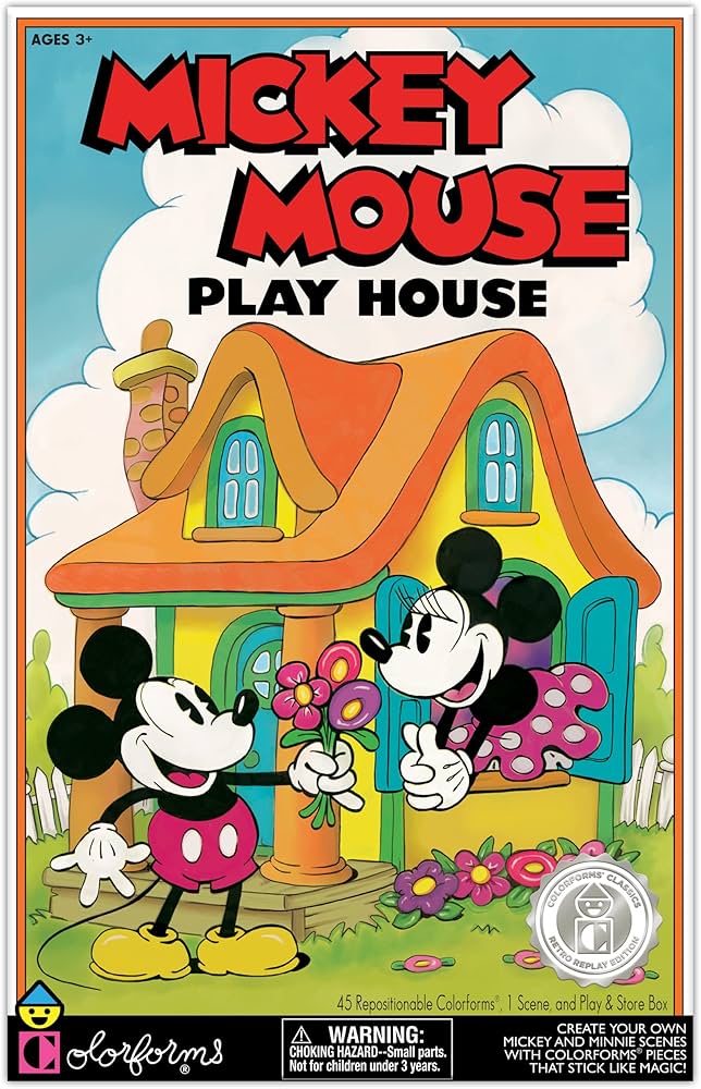 Colorforms — Mickey Mouse Play House Retro Play Set — Mickey and Minnie Mouse! — Pieces Stick Like Magic! — Ages 3+