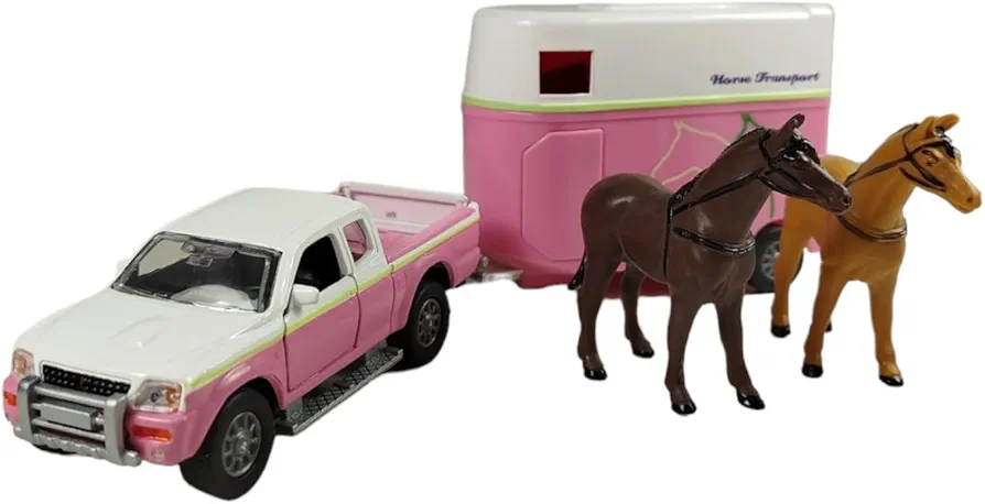 Van Manen 520124 Kids Globe Traffic Mitsubishi L200 with Horse Trailer and Retractable Motor Pink