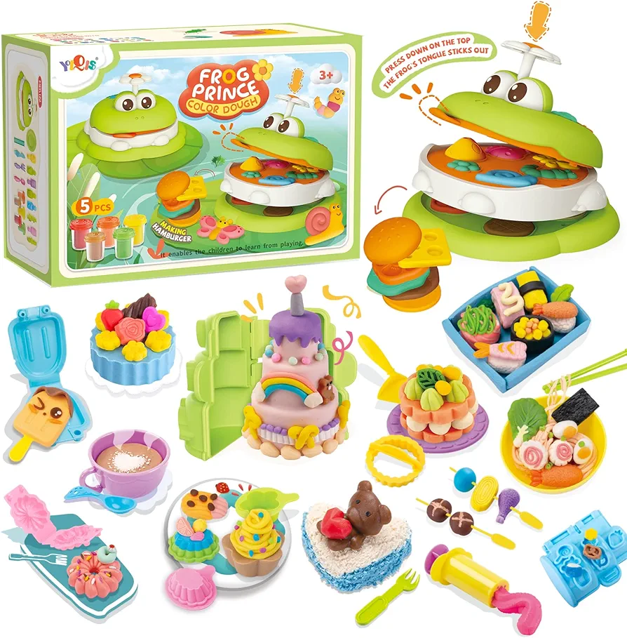 Color Dough Toys,Kitchen Creations Birthday Party Playdough Play Food,50 Accessories Tools,Playdough Sets for Kids Ages 4-8,Preschool Cooking Set,Play Dough Set for Kids Ages 2-4,5 Dough Colors