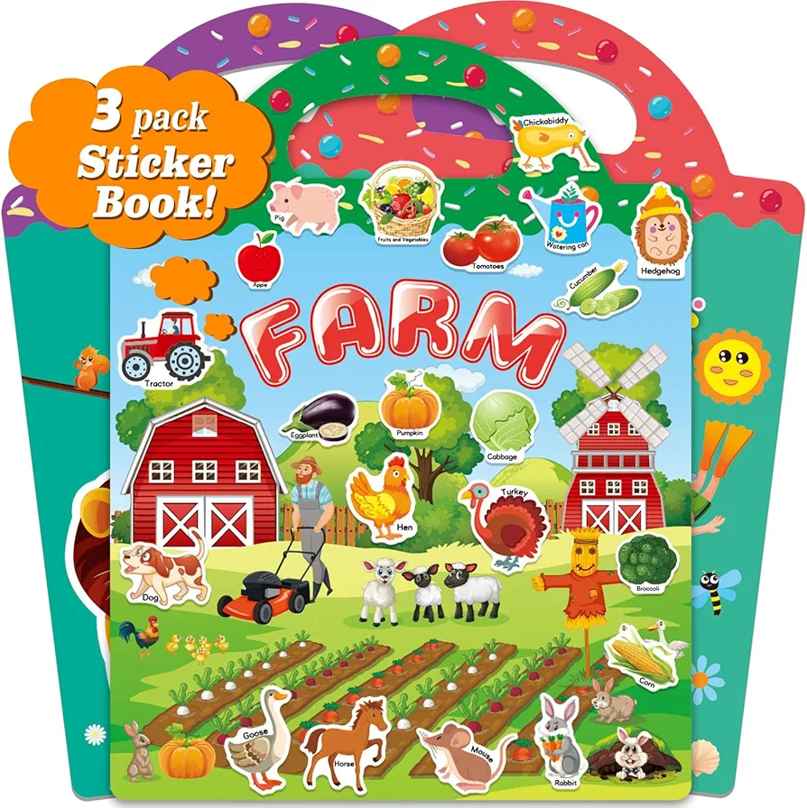 Reusable Sticker Books for Kids 2-4 114 Pcs Stickers Books for Toddlers 1-3 Preschool Learning Activities Busy Book for Girls Boys Travel Essentials Toys for Kids 2-6 Year Old