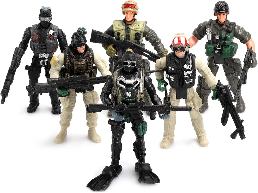 ViiKONDO 3.75 inches Action Figure Playset (6 Pcs/Set) Flexible Toy Soldier with Weapon Accessories, Army Men VS Zombie Combat Model (Special Forces A)