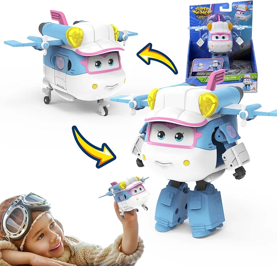 Super Wings - 5" Transforming Lime Airplane Toys Vehicle Action Figure, Season 6 New Character, Plane to Robot in 10 Steps, Birthday Gifts for 3 4 5 Year Old Boys and Girls Preschool Kid