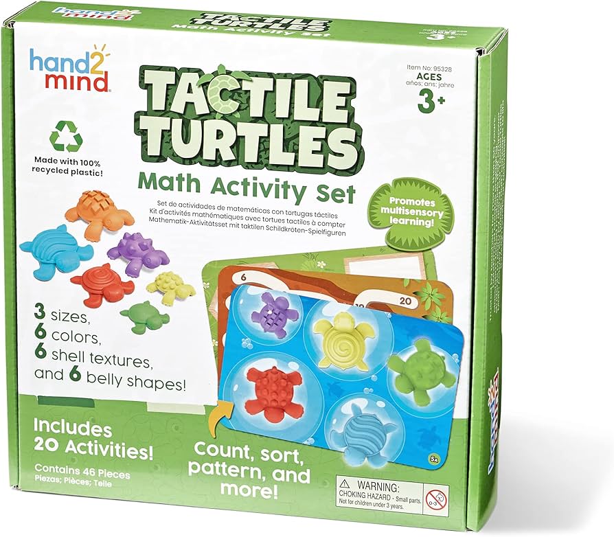 hand2mind Tactile Turtles Math Activity Set, Toddler Numbers and Counting, Math Counters for Kids, Color Sorting Toys, Sensory Turtle Game, Preschool Learning Activities, Montessori Math Materials