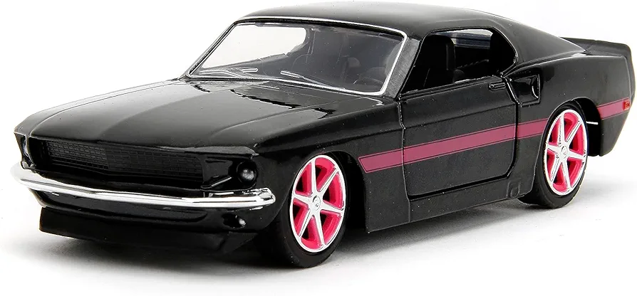 Pink Slips 1:32 W2 1969 Ford Mustang Die-Cast Car, Toys for Kids and Adults (Black/Pink Stripes)