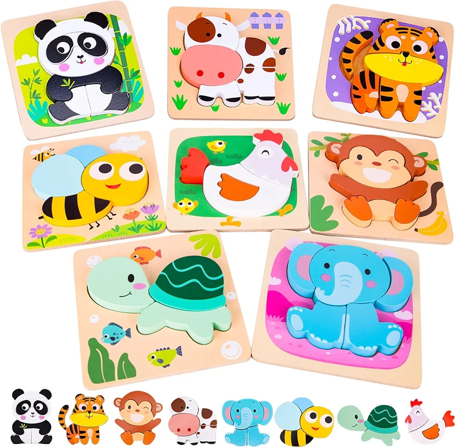 Toddler Toys-Wooden Puzzles for Toddlers 1-3, Toddler Puzzles Ages 2-4, Learning Toys for Toddlers 1-3, Animals Toys Montessori Learning Educational Preschool Toys,Gift for Baby Age 1 2 3 Year Old