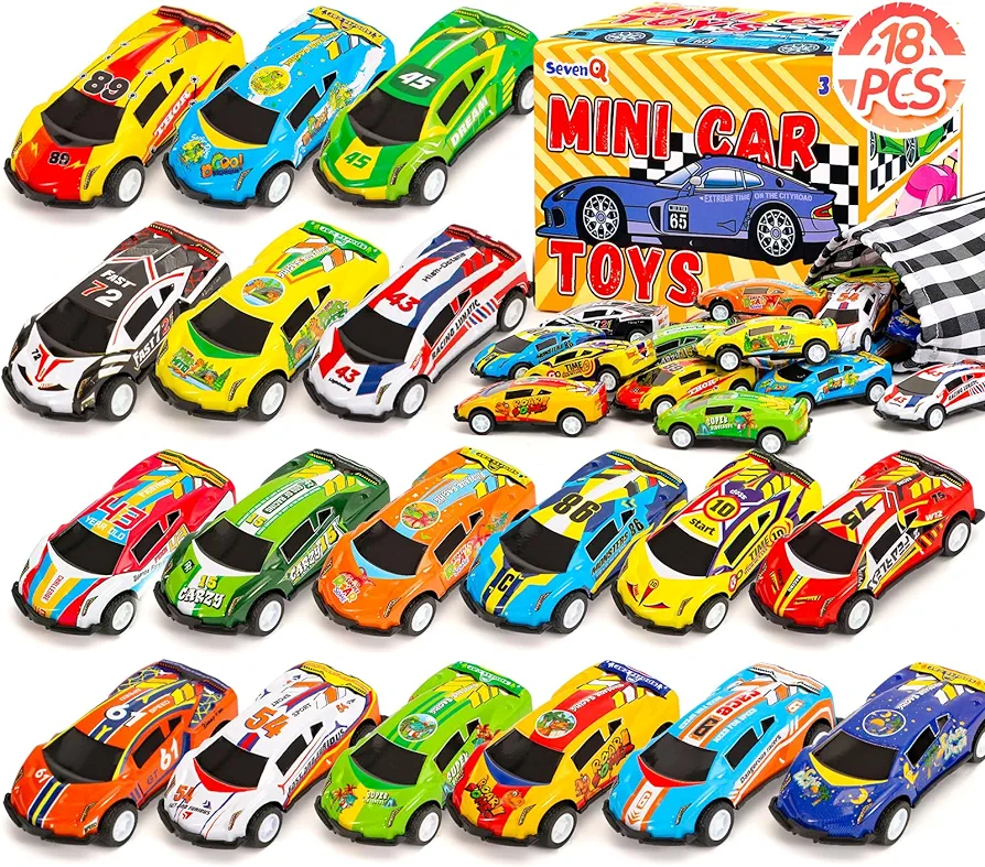 Party Favors Toy Cars for Kids Ages 4-8, 18Pcs Race Cars Pull Back Cars with Storage Bags, Car Game Boy Toddler Toys for Goodie Bags School Supplies Treasure Box Prizes Stocking Stuffers