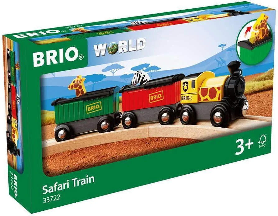 BRIO World - 33722 Safari Train | Interactive Toy Train Set for Kids Age 3 and Up | Environmentally Conscious | Engine and Animal Wagons Included