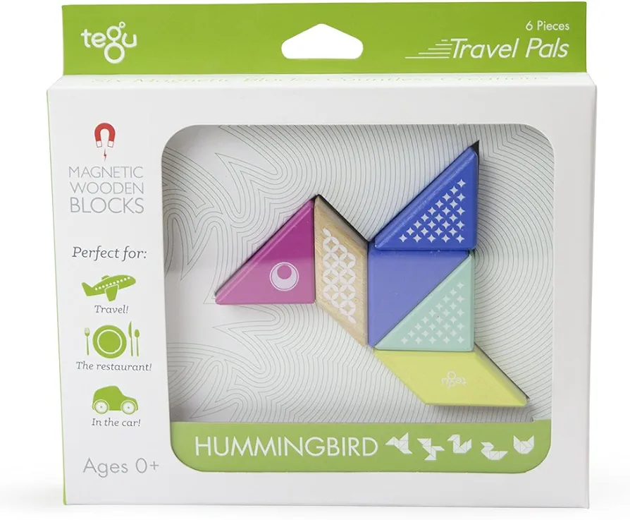 6 Piece Tegu Travel Pal Magnetic Wooden Block Set, Hummingbird