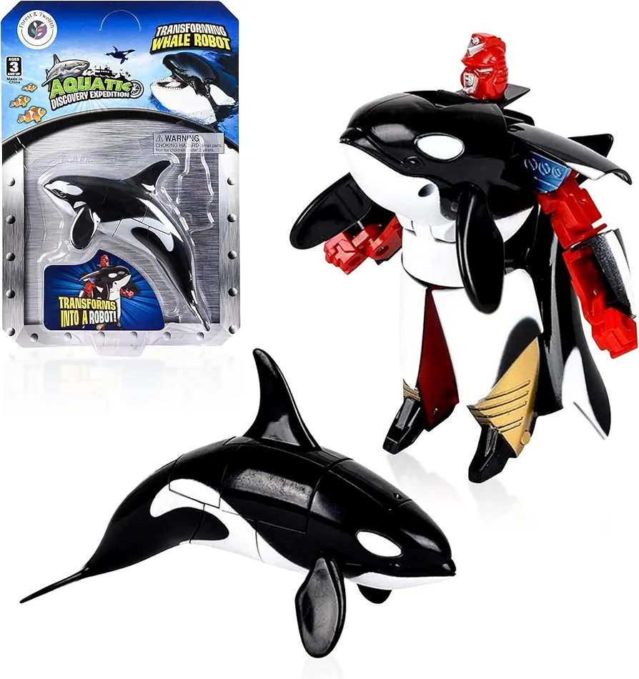 Forest & Twelfth Sea Animal Toy Small – Transforming Action Figure – Changes from a Detailed Animal Toy to a Unique Robot Toy in Seconds – Great Gift for Both Girls and Boys (4" Orca)