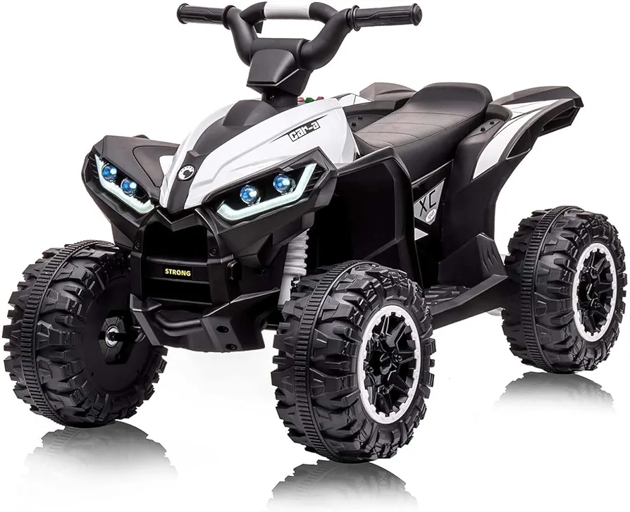 12V Kids Ride On ATV, 4 Wheeler Electric Vehicle for Kids 3-8 Toddler Battery Powered Toy Car for Boys Girls with Remote Control, LED Lights, Soft Start, Treaded Tires, Music, White