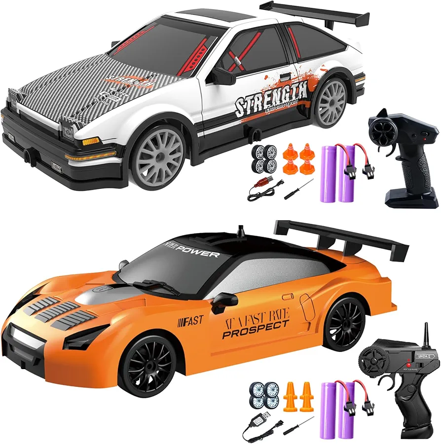 2 PCS RC Drift Cars for Kids, 1/24 Scale RC Car Drift, 2.4Ghz 4WD Glow Small RC Race Car, Fast RC Drift Car with Rechargeable Battery, Hobby Sport Cars for Boys Girls Kids