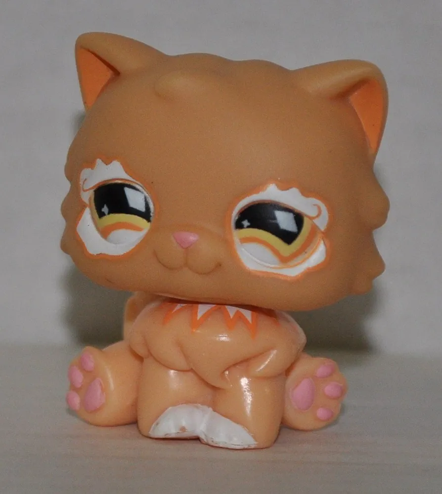 Littlest Pet Shop Persian #490 (Orange, Orange Eyes) (Retired) Collector Toy - LPS Collectible Replacement Figure - Loose (OOP Out of Package & Print)