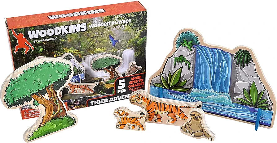 Wild Republic, Woodkins Rainforest Wooden Playset, Gift for Kids, Great for Innovative Play, Eco Friendly, five piece boxed set