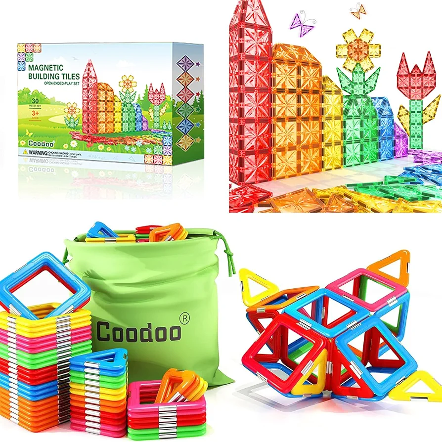 60PCS Diamond Magnetic Tiles Upgraded Kids Toys for Toddlers STEM Magnetic Blocks Building Toys Preschool Sensory Montessori Learning Toys for 3+ Year Old Boys Girls Christmas Birthday Gifts Creative