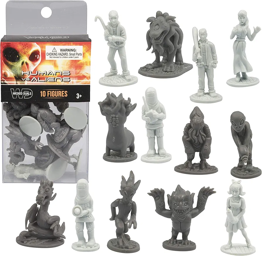 Humans Vs Aliens Space Monster Action Figure Toy Playset 10 pcs - Unique Futuristic Characters - Great for Party Favors, Decorations, Dioramas, Cake Toppers, or RPG Gameplay