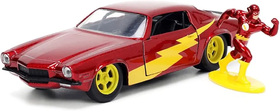 Jada Toys DC Comics 1:32 1973 Chevy Camaro Die-cast Car with The Flash Die-cast Figure, Toys for Kids and Adults, Red