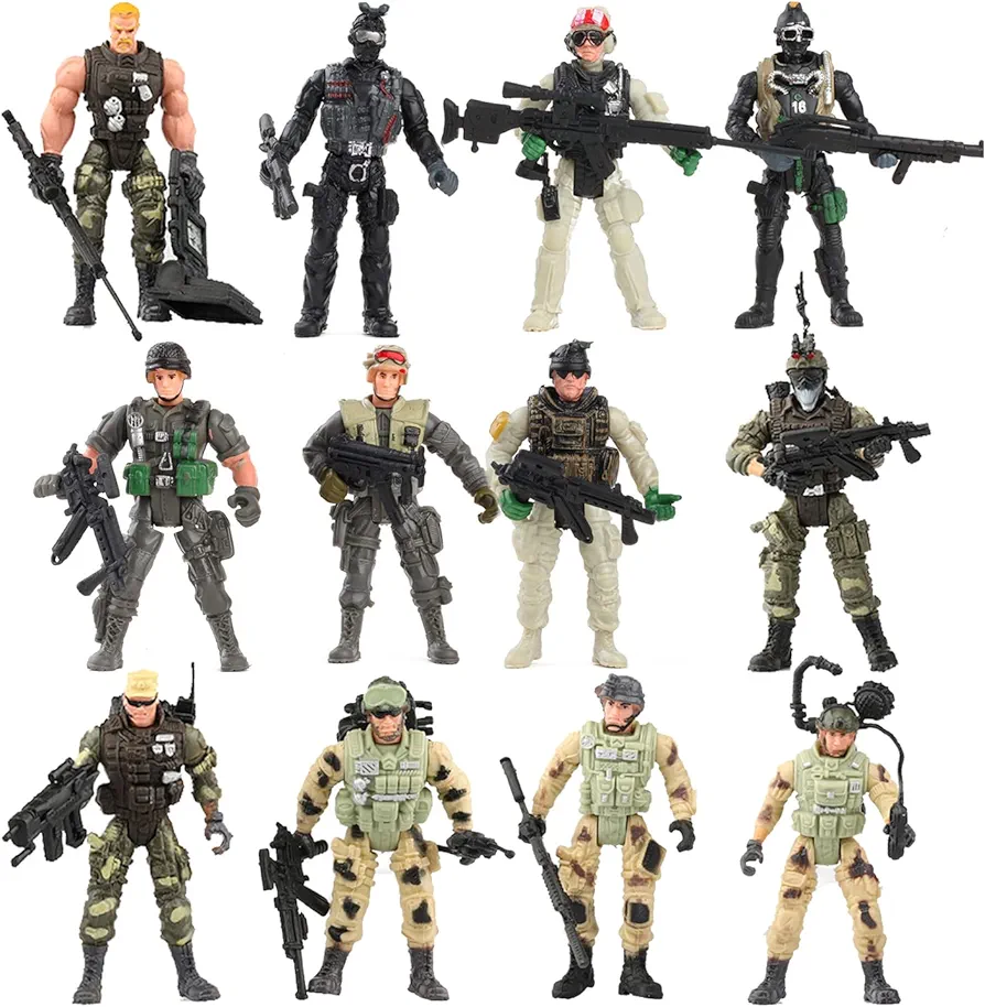 Liberty Imports 12 Pack: US Military Toy Soldiers Playset Army Men Action Figures with Realistic Weapons Gear Combat Accessories for Kids Pretend Battle Play