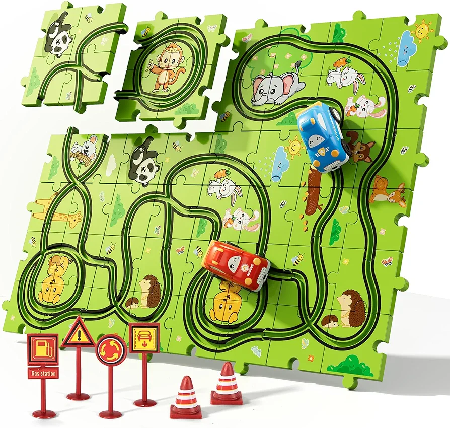 Bennol Toddler Toys Gifts for 2 3 4 5 Year Old Boys, 56 Jigsaw Puzzle Race Track Car Set Toys for Kids Boys Toddlers 1-3 2-4 3-5 4-6, Puzzle Tracks Car Toys Gifts for 2 3 4 5 Year Old Boys Kids