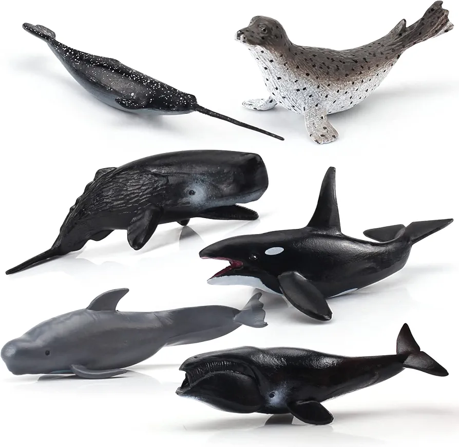 Mini Fish Figurines Set 6PCS Whale Bath Toys Figure Whale Ornament for Kids Toddlers Preschool Educational Playset