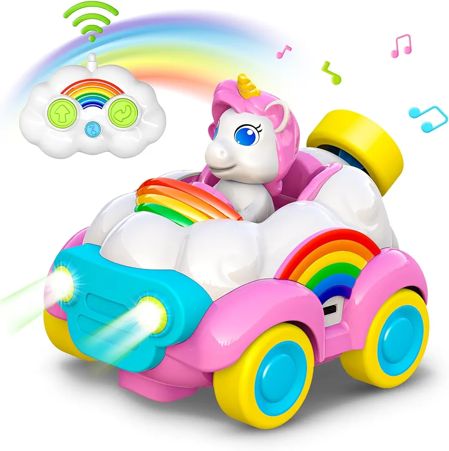 Unicorn RC Cars Toys for Girls Rechargeable Remote Control Car for 2 3 4 5 Year Old Girl LED Light & Music Birthday Gifts for Toddlers Ages 2-5 Easter Basket Stuffers Gifts