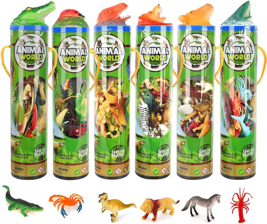 84-Piece Animal Toy Figures - Dinosaur, Sea, Insect, Farm & Reptile Playset for Kids, Boys & Girls (6 Containers)