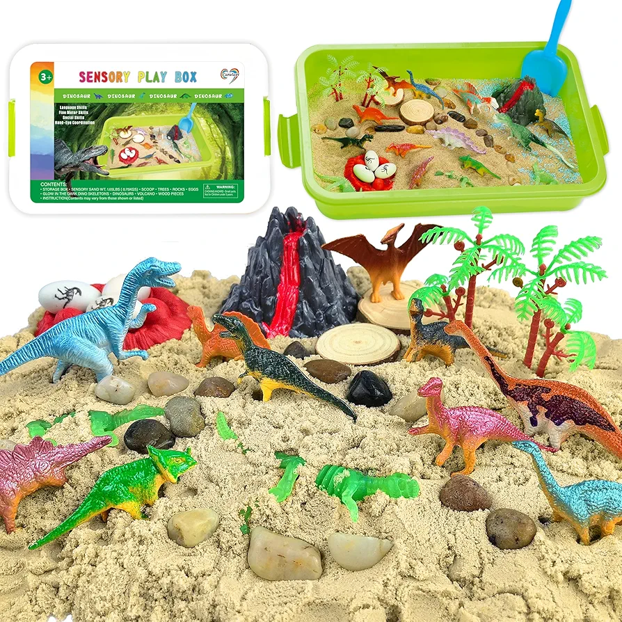 Dinosaur Sensory Bin,Dinosaur Toys for Toddler Boys and Girls,Include Glow in The Dark Dinosaur,Easy Storage Sensory Toys…