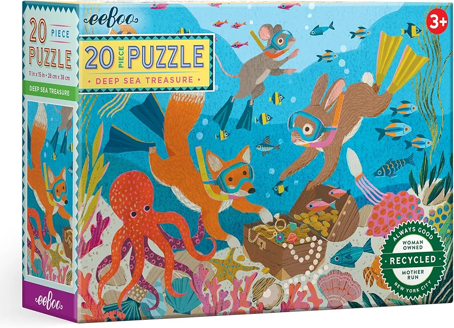 eeBoo: Deep Sea Treasure - 20 Piece Puzzle - 15 x 11 Kids Jigsaw, Oversized Glossy Pieces, Ocean Themed, Preschool Puzzle, Ages 3+