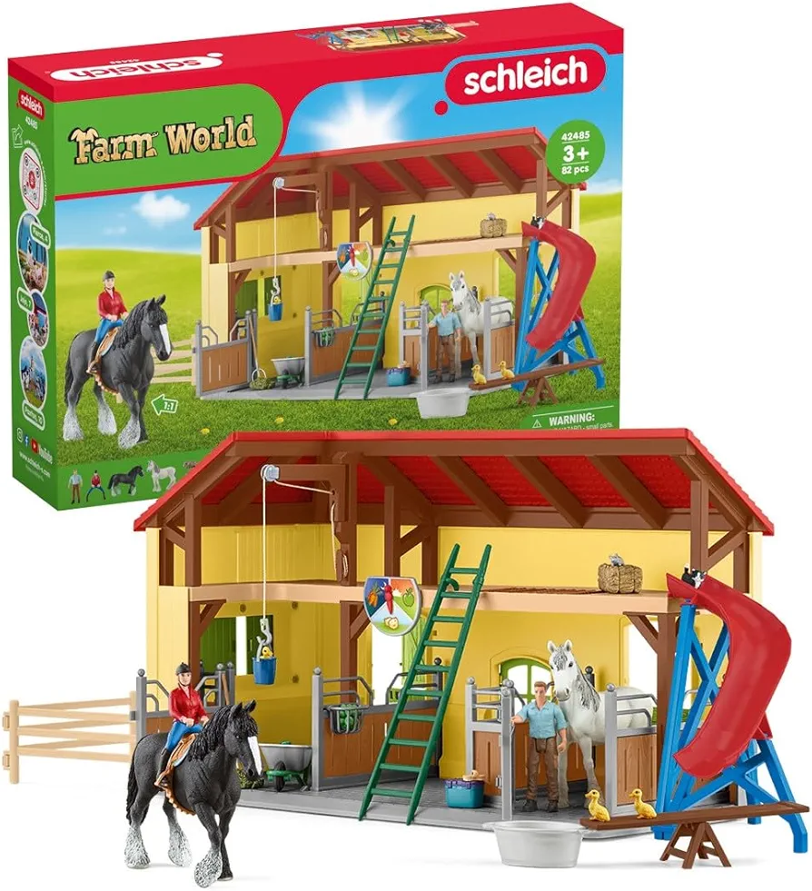 Schleich Farm World, Toy Barn Gift for Kids with Farm Animal Toys and Accessories 30-Piece Set, Ages 3+