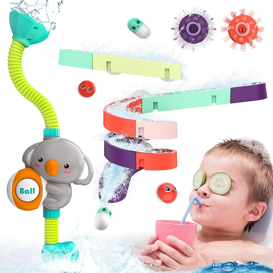 BELLOCDHIDDO Bath Toys Baby Bath Shower Head, Slippery Slide Track with Suction Cups Bathtub Toys for Toddlers Boys and Girls, Preschool Toddler Pool Toys age 1-3 2-4 3-5