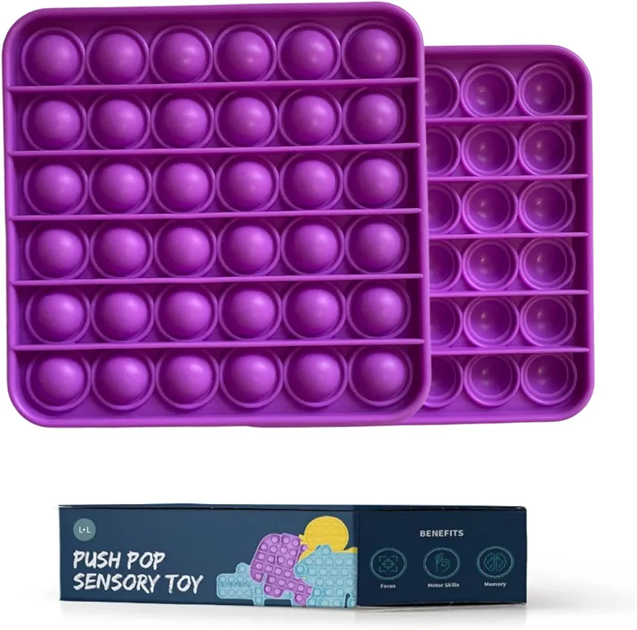 Teether Push Pop Silicone Toys for Babies Toddlers |Adults| Relief Sensory Poppers Fidget Helps Improve Motor Skill Memory & Autism for Preschool Crawling Baby Kids- Purple Square