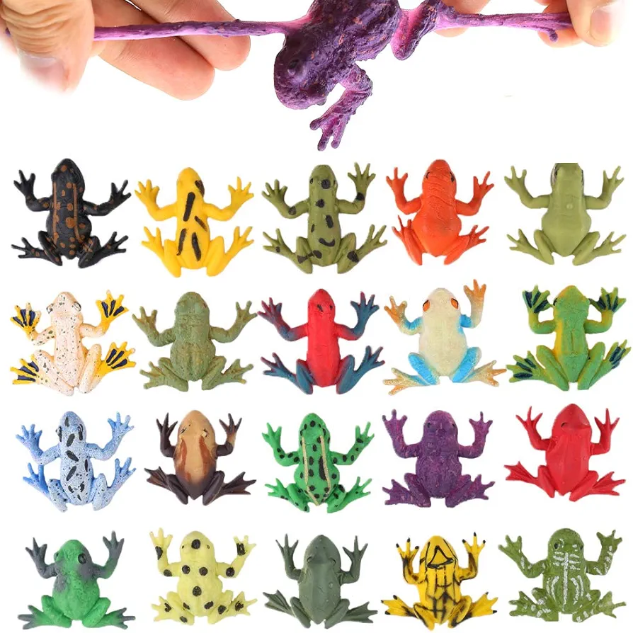 Frog Toys,12 Pack Mini Rubber Frog Sets,Super Stretches Material TPR with Gift Bag, Realistic Frog Figure Toys for Boy