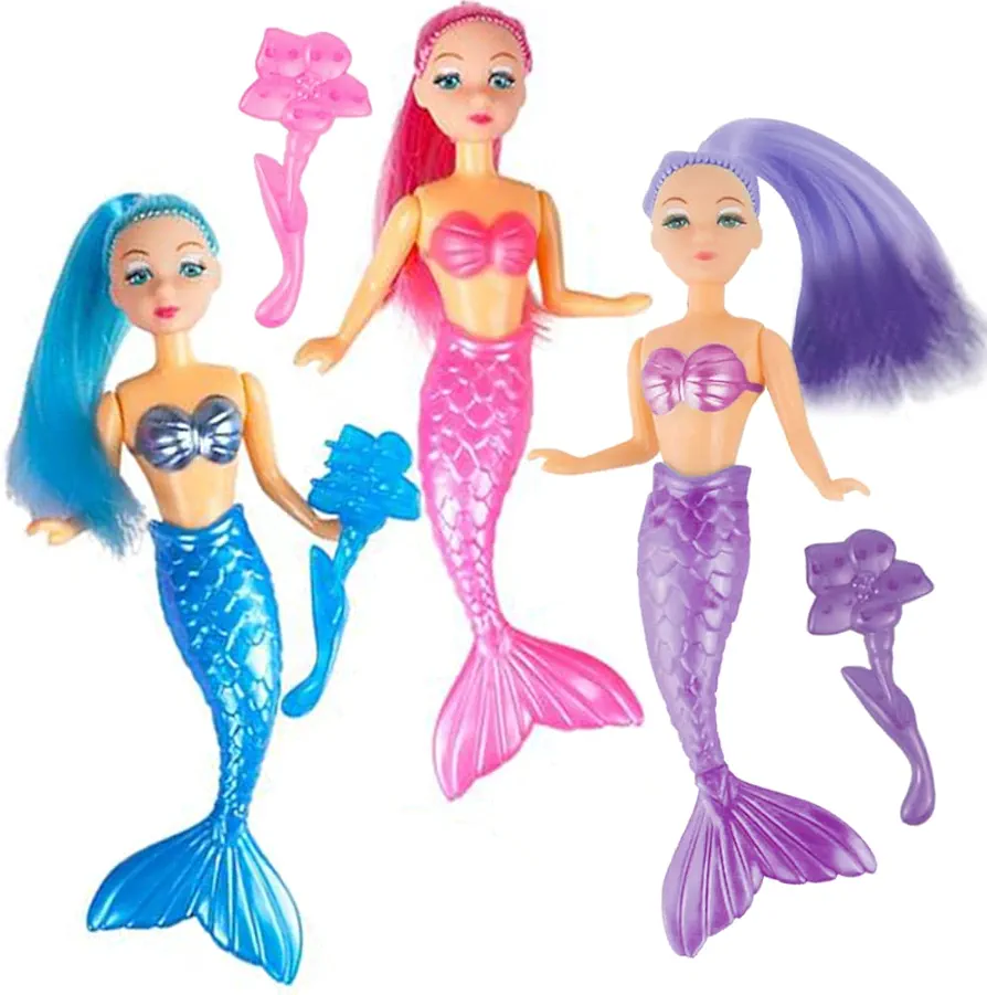 ArtCreativity Mermaid Playset for Girls, Mermaid Toys Set with 3 Figurines & 3 Brushes Princess Party favors for Children, Best Birthday Gift for Kids