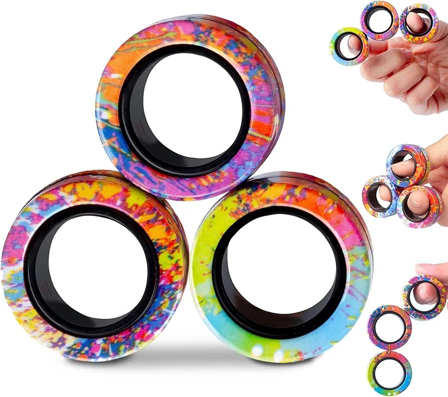 BUNMO Magnetic Rings | Fidget Toys Adults | Magnetic Fidget Rings | Endless Hours of Fun | Spin, Connect & Play | Addictive Fidget Toy for Boys & Girls | Great Teen Gift | Rainbow