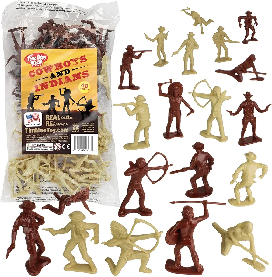 TimMee Cowboys and Indians Plastic Figures - 40pc Playset - Made in USA