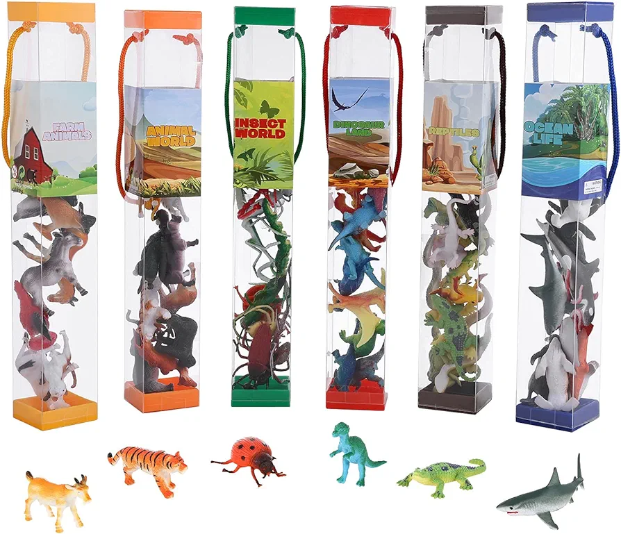 Animal Figures, 72 PCS Realistic Mini Dinosaur Insect Sea Farm Reptile Wild Jungle Animal Toys, Zoo Animals Playset, Cake Topper Party Favors for Kids 1, 2, 3 Year Olds