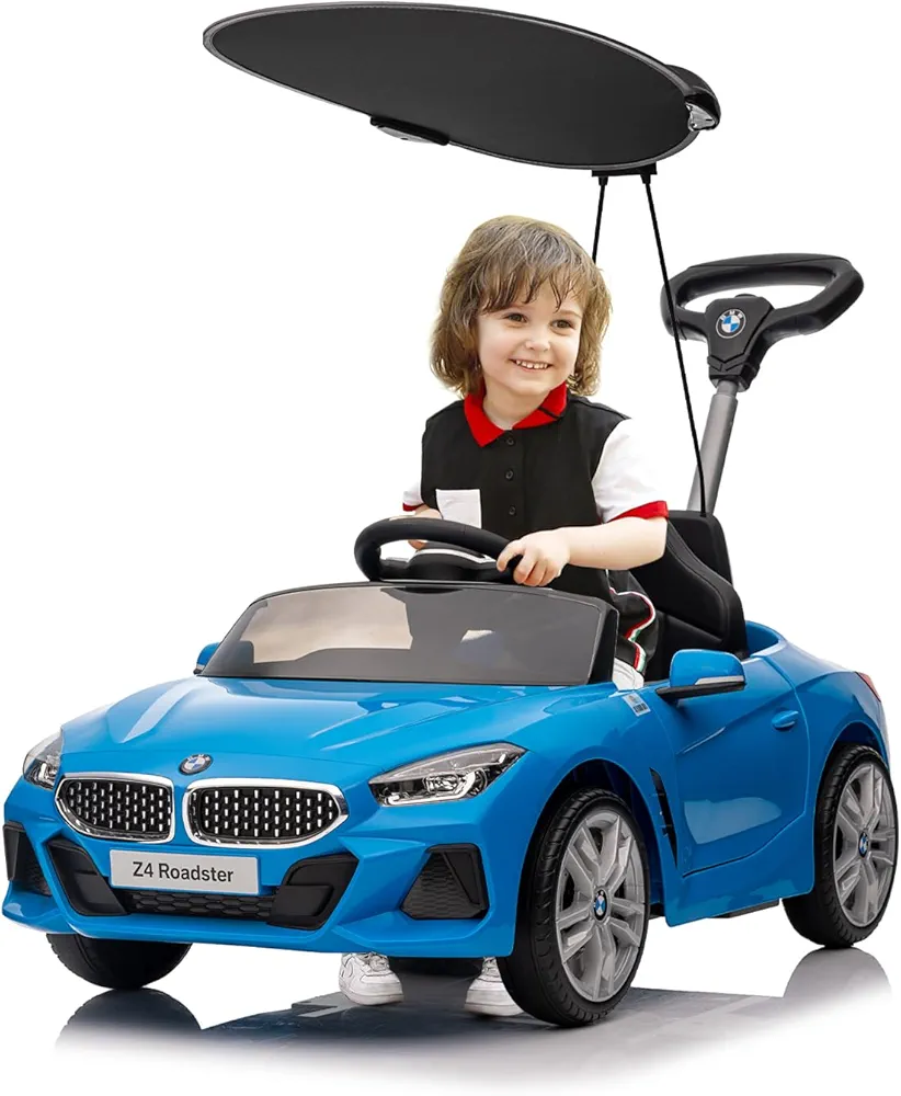 Kids' Push Ride-Ons Push Ride-on Car for Toddlers, Licensed BMW Z4 Toddler Push Car with Canopy,Adjustable Push Rod/Horn Music/Silent Wheel, Push Car for Baby(Blue)