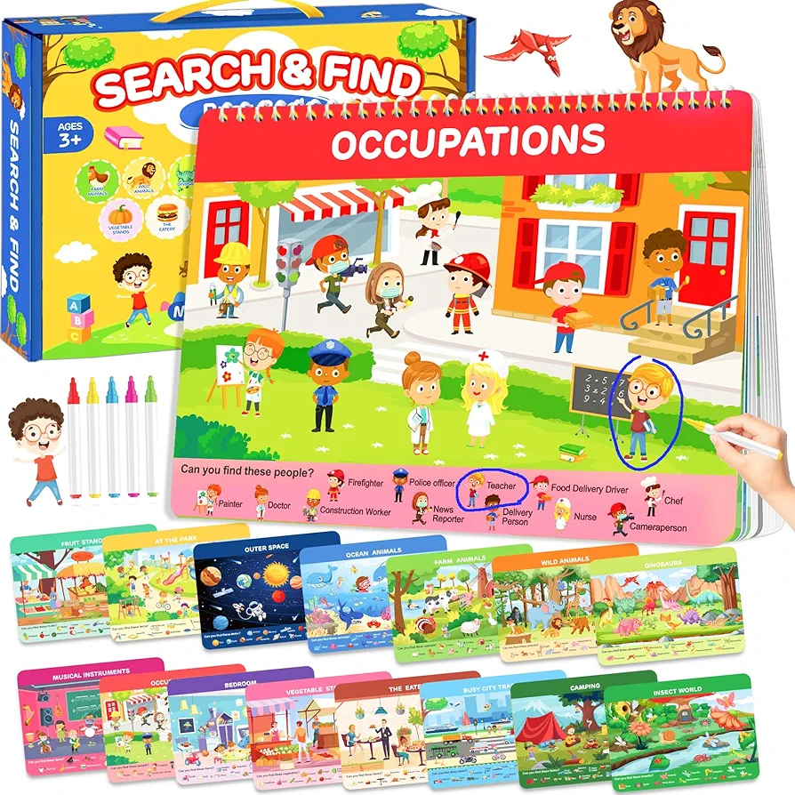 Montessori Search and Find Book for Toddlers, Preschool Learning Activities, Autism Sensory Toys, Educational Gifts for 3 Years Old Boys Girls, Age 3-5 4-8