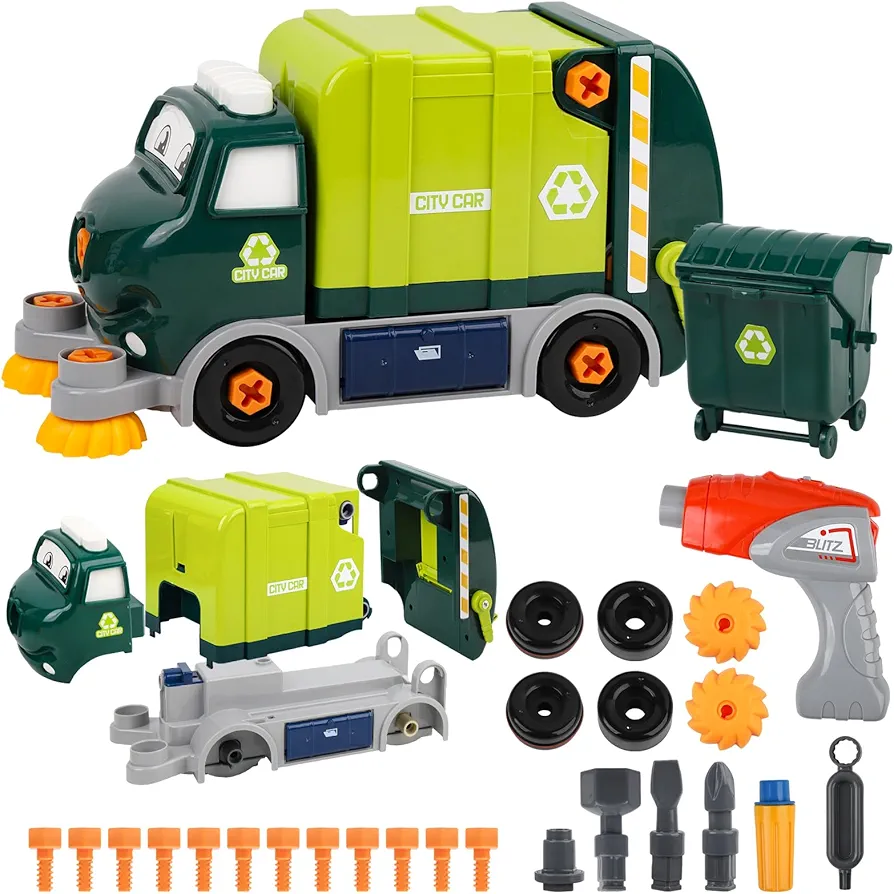 Take Apart Toy Garbage Truck - 29-Piece Disassembly Set with Electric Screwdriver, Suitable for Children Ages 3