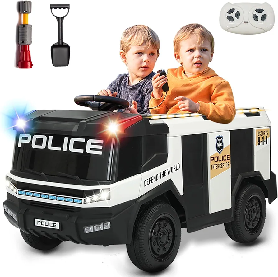 12V Ride On Fire Truck,2 Seater Ride on Car,Kids Electric Vehicle,Battery Powered Car Toy with Remote Control,Electric Fire Vehicle with Spring Suspension,Water Gun,Loudspeaker-Black