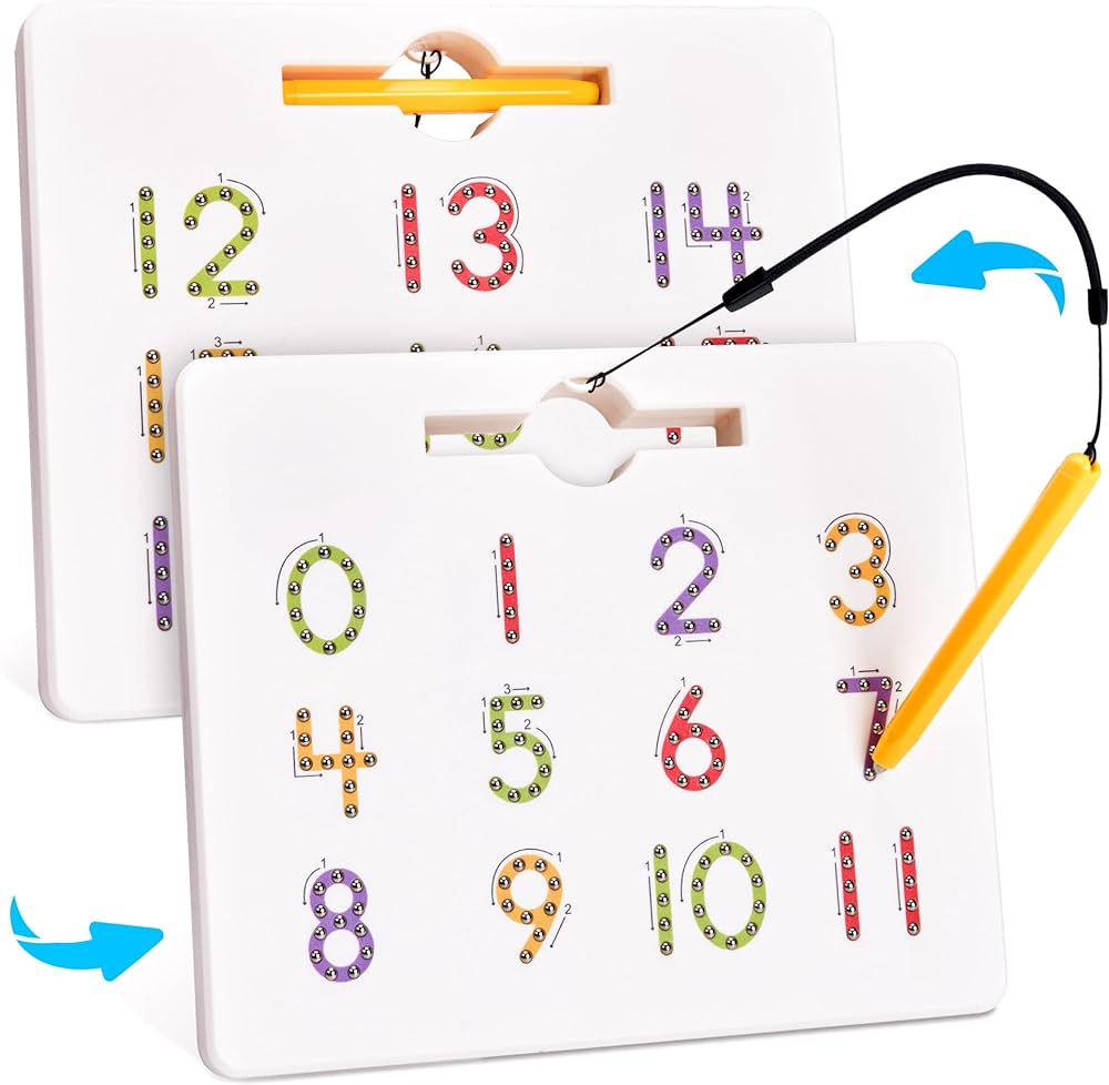 Gamenote Magnetic Number Tracing Board, 2 in 1 Double Sided Numbers 1-20 Writing Board for Toddlers & Kids, Preschool Handwriting Learning Toys, Educational Math Manipulatives