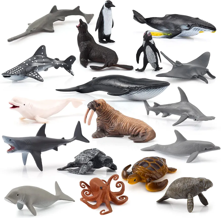 Sea Animals Figurines Set 18PCS Sea Turtle Small Figure Christmas Bath Toys Gift for Kids Toddlers Preschool Educational Playset Whale Ornament