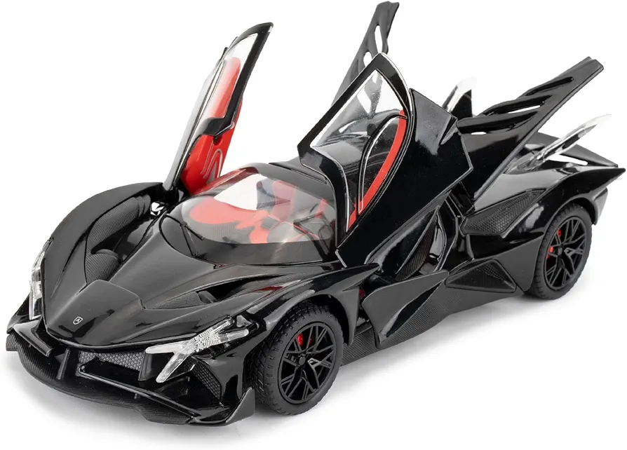 1/24 Apollo evo Alloy Model Car, Toy Car with Pull Back Function, Toy Car with Sound and Bright Lights, Suitable Collectible Model Toys, Gifts for Boys and Girls (Black)